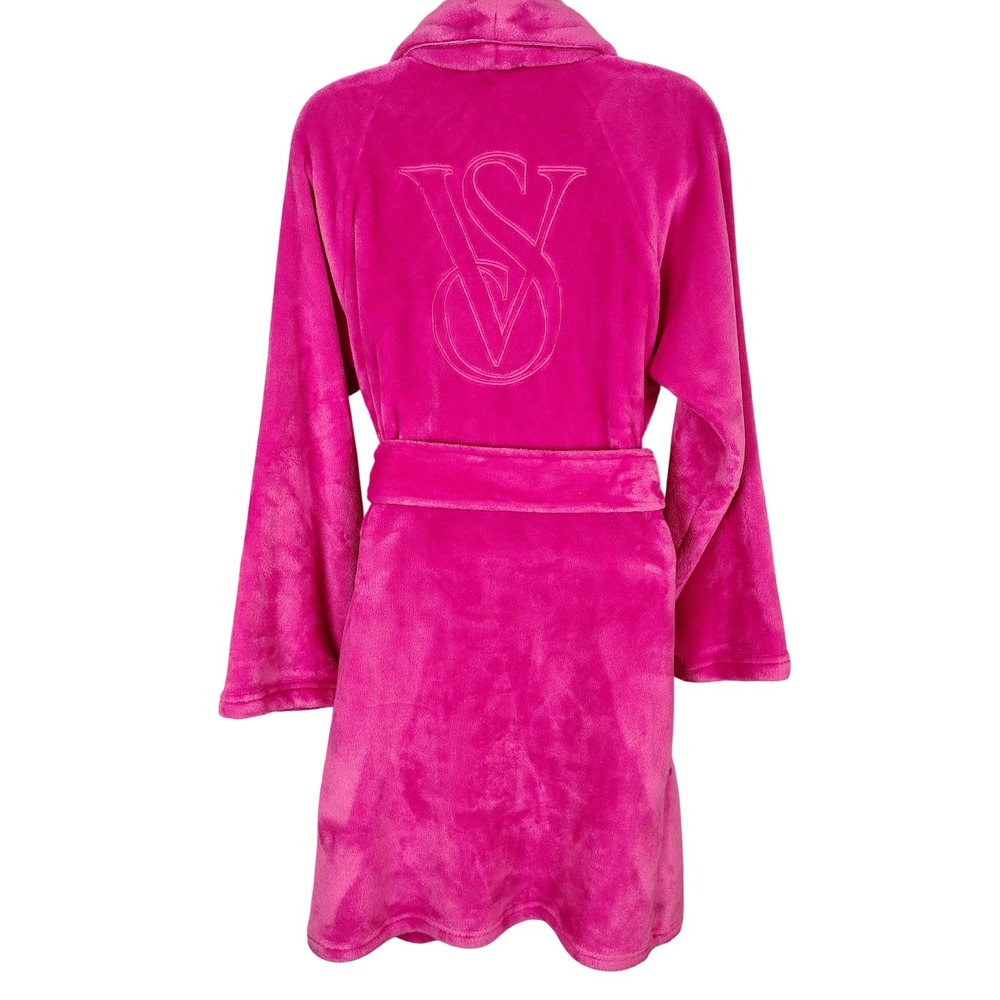 Victorias Secret Hot Pink Plush Fleece Robe VS Logo XS/S comfy oversized romance